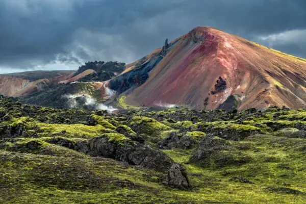8-Day Self-Drive Tour with South Coast, Golden Circle, Landmannalaugar, Snaefellsnes & Westfjords, colourful mountains.