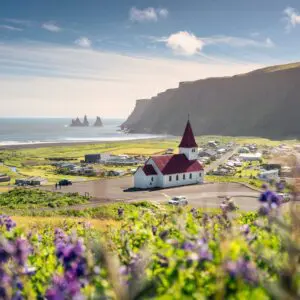8-Day Self-Drive Tour with South Coast, Golden Circle, Landmannalaugar, Snaefellsnes & Westfjords, church in Vik.