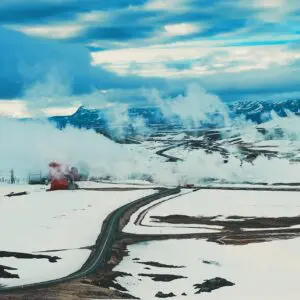 10-Day Winter Ring Road Tour Around Iceland, road near Krafla.