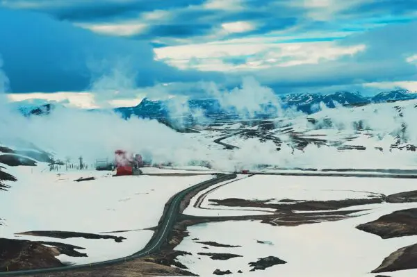 10-Day Winter Ring Road Tour Around Iceland, road near Krafla.