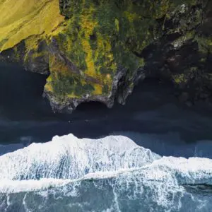 8-Day Highland Road & Hiking Trip in Iceland, drone view of the Reynisfjara beach.