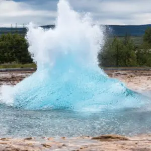 8-Day Highland Road & Hiking Trip in Iceland, eruption of the Strokkur geysir.