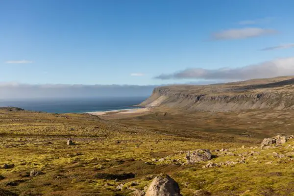 8-Day Self-Drive Road Trip around Wild Westfjords, Raudasandur view from top of the mountain.