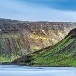 8-Day Self-Drive Tour with South Coast, Golden Circle, Landmannalaugar, Snaefellsnes & Westfjords, green mountains.