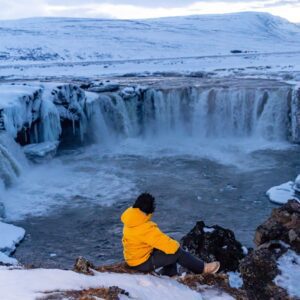4-Day Short Winter Self-Drive Trip in North Iceland, Godafoss waterfall.